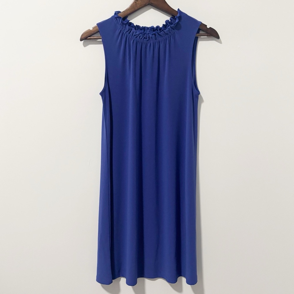 Halogen Gathered Neck Knit‎ Midi Dress Womens Size Small Royal Blue Sleeveless